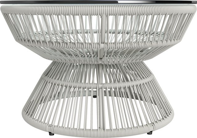 Outsunny Runder Gartencouchtisch aus Polyrattan mit Glasplatte in Hellgrau, Durchmesser: 60 cm, Höhe: 37 cm - Bild 1