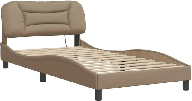 vidaXL Bettgestell mit LED-Unterbettbeleuchtung und USB-Ladeport in Cappuccino-Braun, B/T/H: 100 x 200 x 105 cm - Bild 1