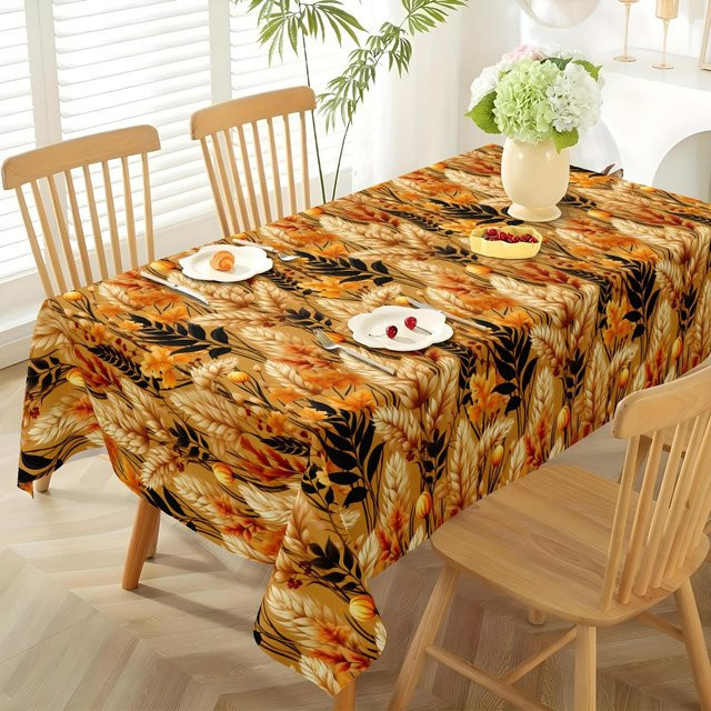 Wasserdichte rechteckige Tischdecke Beau Maison Herbsternte in Orange mit floralem Muster, B/T: 160 x 100 cm - Bild 1