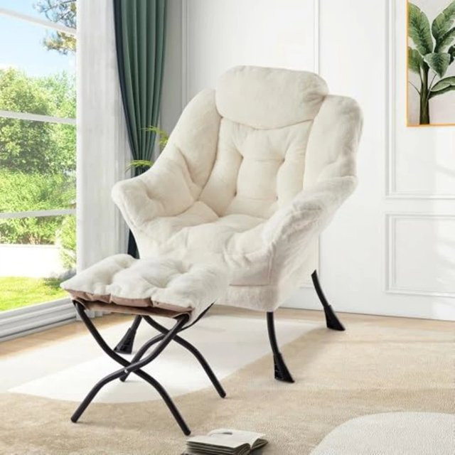 Zstar 2er-Set moderne Loungesessel mit Hocker und Kopfkissen, faltbare Relaxsessel aus Mikrofaser mit Seitentasche und verstellbarer Kopfstütze - Bild 1