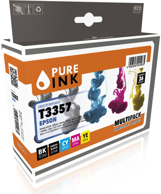 Pure Ink Druckerpatrone Kompatibel mit Epson EPT3357MP5 CMYK Farbsatz inklusive Foto-Schwarz - Bild 1
