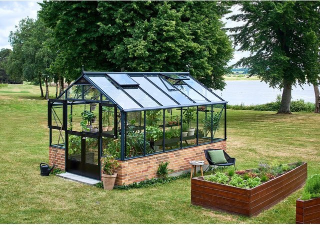 Juliana Gewächshaus Premium Mauer 13 in Anthrazit mit 13 m² Fläche, Glas und Aluminium mit Satteldach - Bild 1