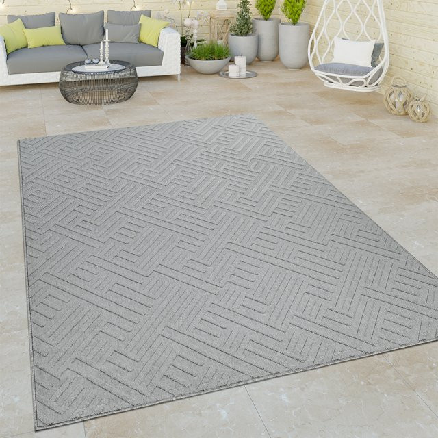 In- & Outdoor-Teppich Namaste in Weiß mit geometrischem Hoch-Tief-Effekt, B/T: 80 x 150 cm - Bild 1
