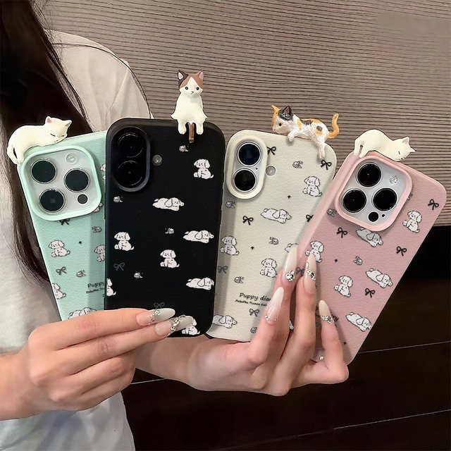 Stoßfeste Handyhülle mit Cartoon Hund und niedlicher 3D-Katze für Apple iPhone 16, 15 und weitere Modelle - Bild 1