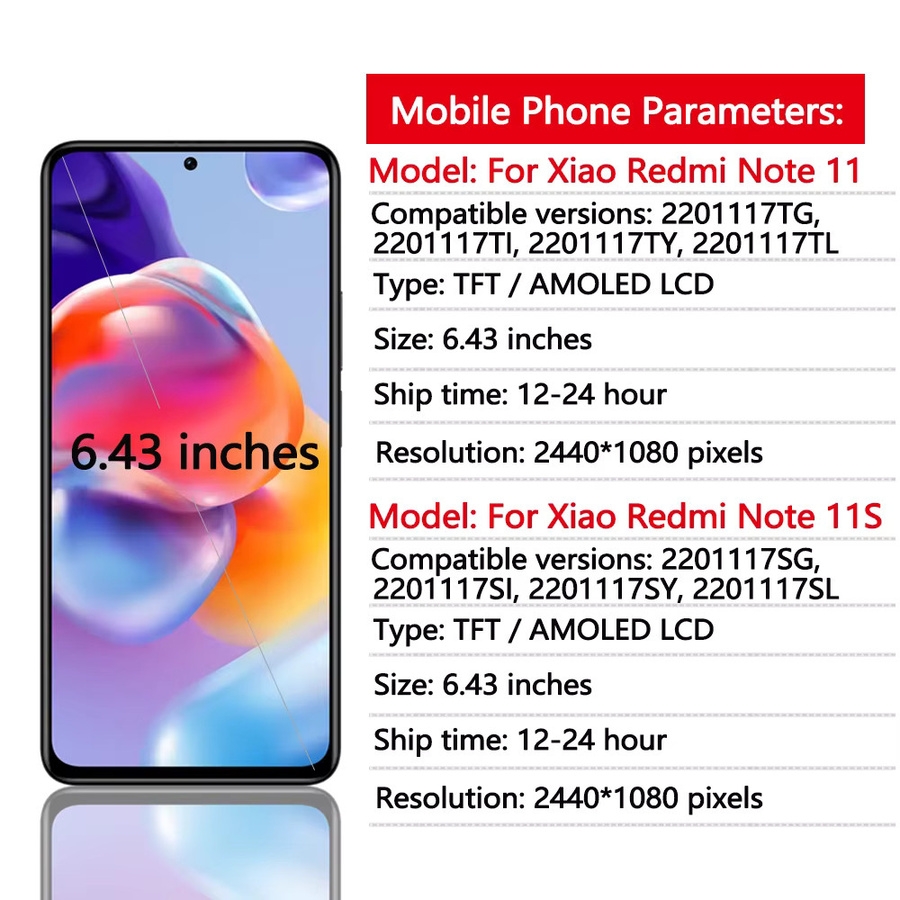 Xiaomi Redmi Note 11 und 11S AMOLED Display mit Touchscreen Digitizer Montage in Schwarz - Bild 2