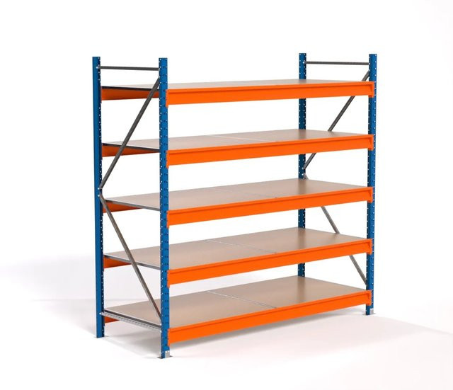 PROREGAL Industrie Weitspannregal MAXIMUS PRO Lagerregal mit 5 Spanplatten-Fachböden, Blau/Orange, H x B x T: 200 x 200 x 80 cm - Bild 1
