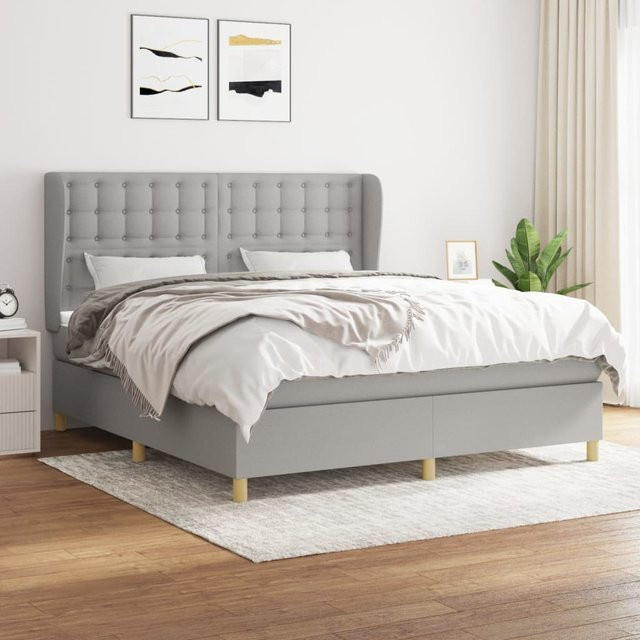 vidaXL Boxspringbett Hybrid mit Matratze und Kopfteil, Hellgrau, B/T/H: 160 x 200 cm - Bild 2