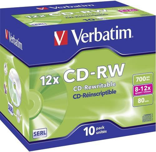 Verbatim 43148 CD-RW Rohlinge 700 MB in 10 Stück mit Jewelcase, Silber/Multicolor - Bild 1