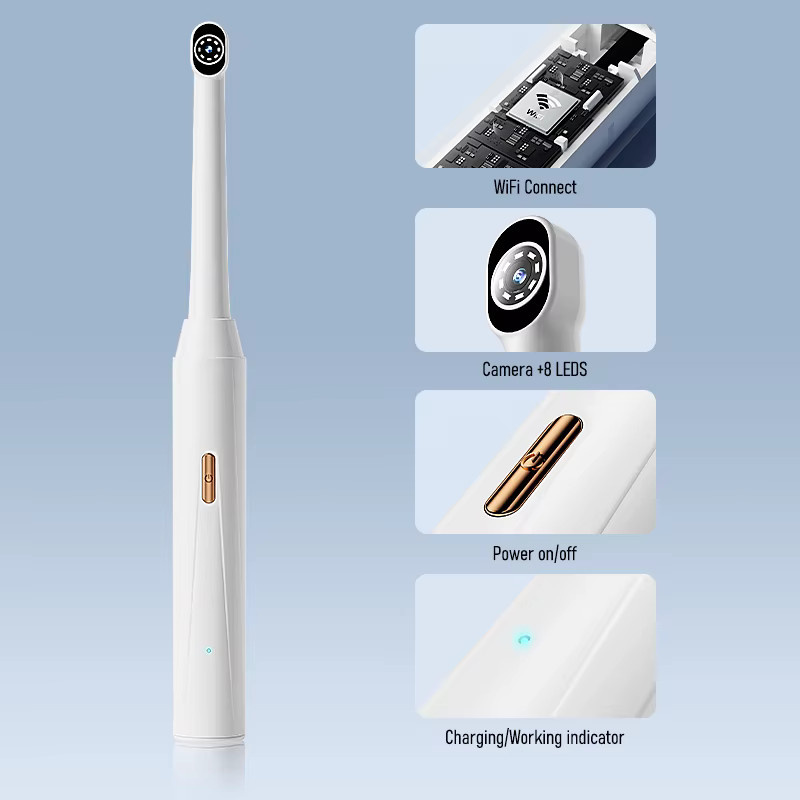ILIHOME WIFI-Endoskop kabelloses Inspektions-Boreskop mit 8 LED-Leuchten und USB-C-Aufladung in Weiß für Android und iOS - Bild 5