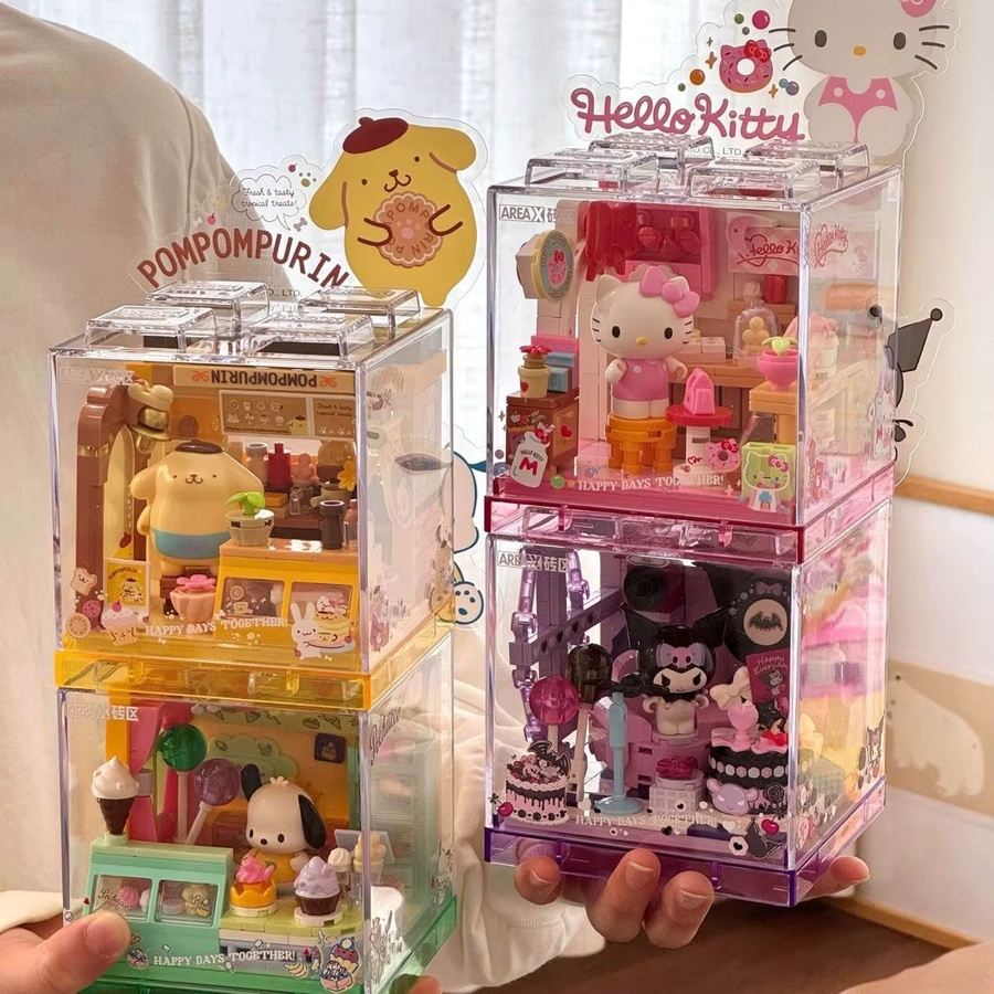 Area-X Sanrio Bausteine Mini-Shop Hello Kitty Kuromi Cinnamoroll, Modell Dekoration, Überraschungsspielzeug - Bild 3