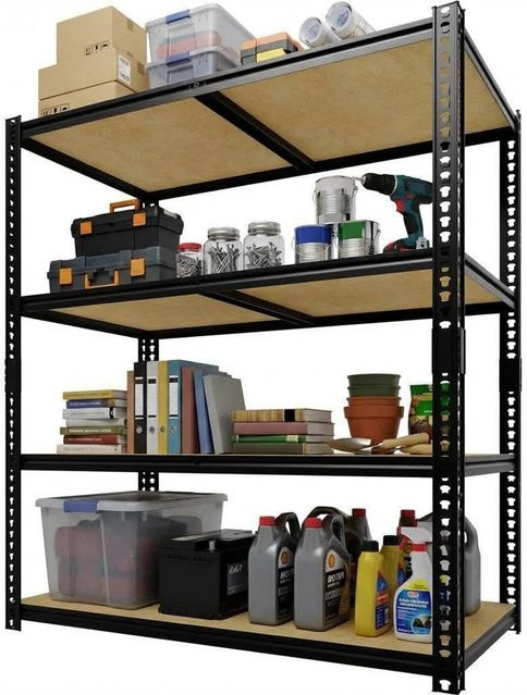 HiMISS 4-stöckiges Metallregal in Schwarz, verstellbare Garagenregale für Keller, Lager, Speisekammer und Küche - Bild 1