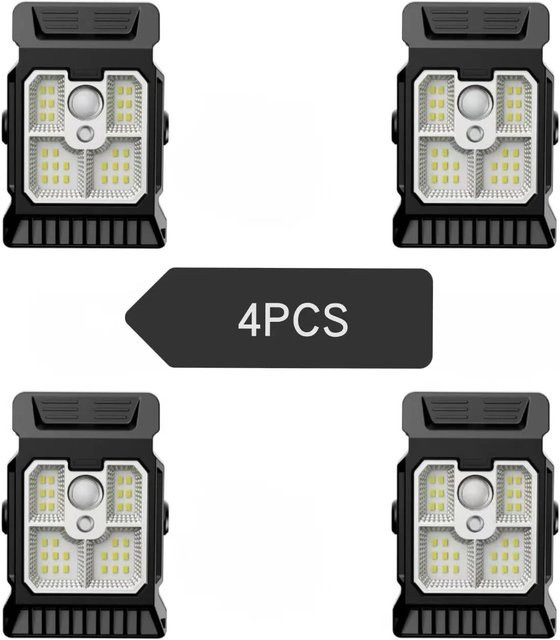 YJMP Super Lighting 4er-Pack Solar-LED-Arbeitsleuchten mit Bewegungsmelder und Clip-Halterung, Wasserdicht, Schwarz - Bild 1