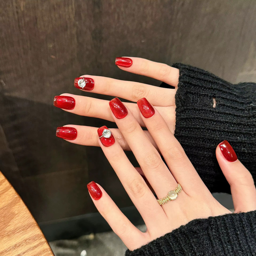 YADORNOS Kunstnägel, rot, glänzend, Katzenaugen-Design, Unisex - Bild 4
