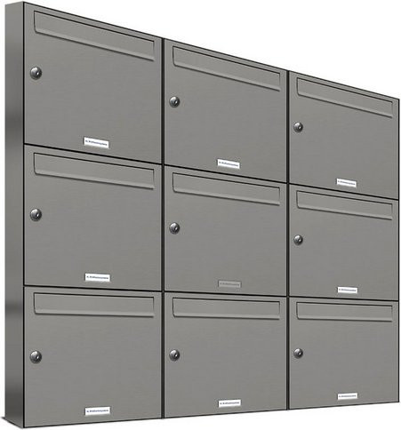 AL Briefkasten für 9 Parteien, Aufputzmontage, grau, B/H/T: 115,9 x 102,6 x 11,6 cm - Bild 1