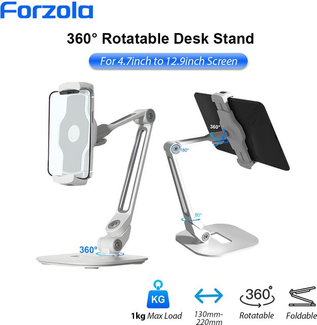 FORZOLA 360 Grad drehbarer und faltbarer Desktop-Halter in Weiß, verstellbarer Schreibtisch-Telefonhalter für iPhone, iPad, Samsung und Xiaomi Tablet - Bild 1