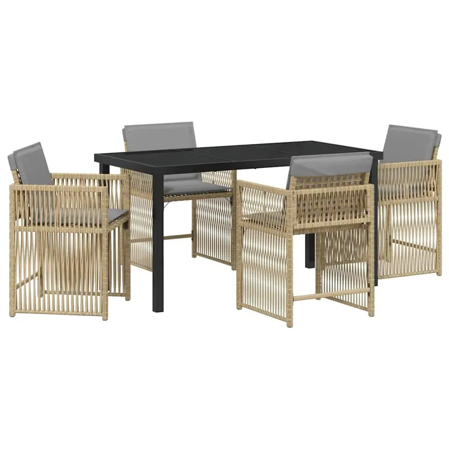 vidaXL Garten Essgruppe 5-teilig aus Poly-Rattan in Beige mit Glastisch für Terrasse und Garten - Bild 2