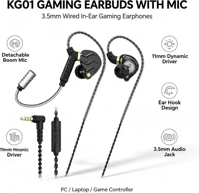 VIKEFON Gaming Kopfhörer mit abnehmbarem Mikrofon, Stereo, Silber/Schwarz - Bild 1