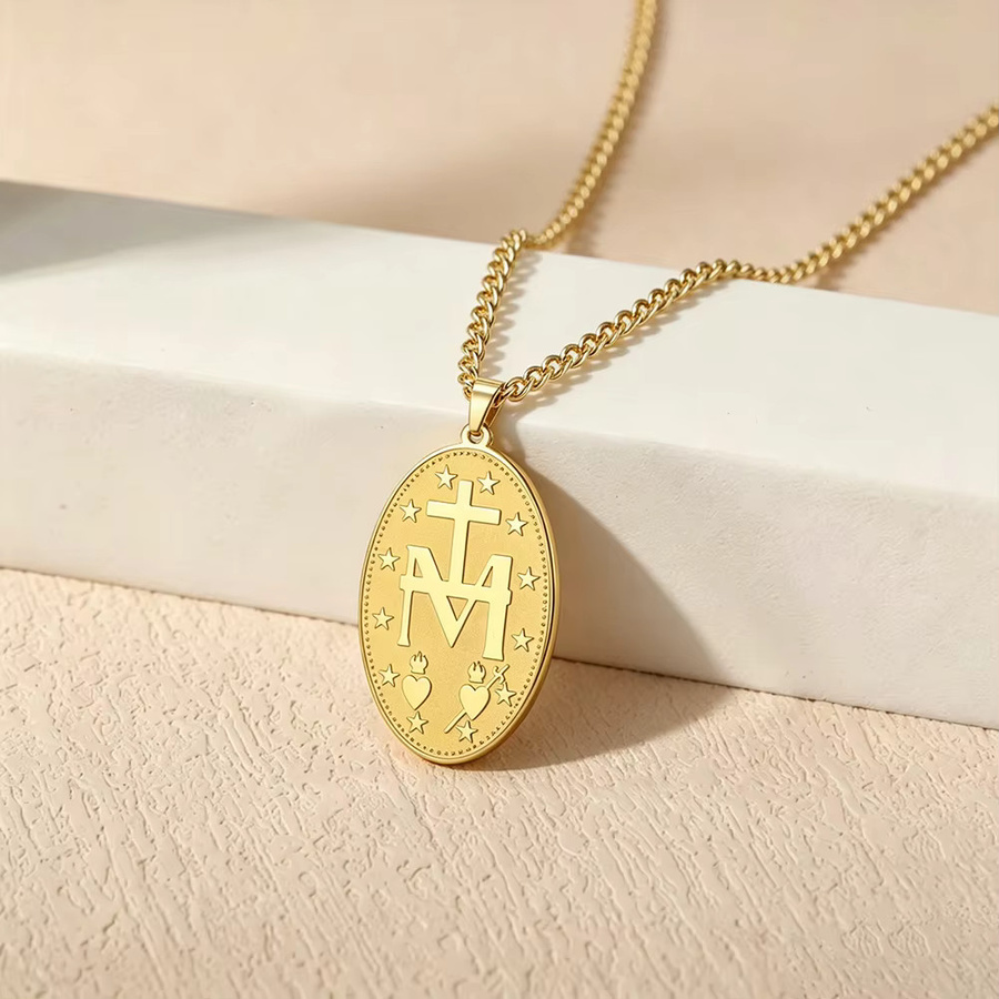 Amaxer Anhänger Halskette, Wundertätige Medaille Jungfrau Maria, Edelstahl, Unisex - Bild 1