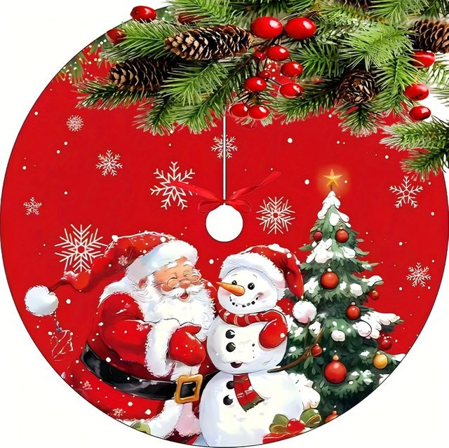 VIKAMA Weihnachtsbaum Rock Kissen mit Santa, Schneeflocken und Kiefernzweigen zur Weihnachtsdekoration - Bild 1