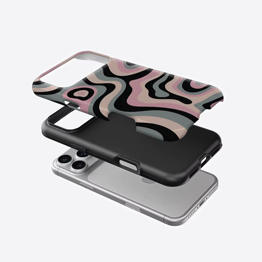 Robuste doppelschichtige Magnet-Handyhülle von Potdemiel mit rosa-grauem Wirbel-Design für iPhone 17 16 15 14 13 Pro Max Plus - Bild 2