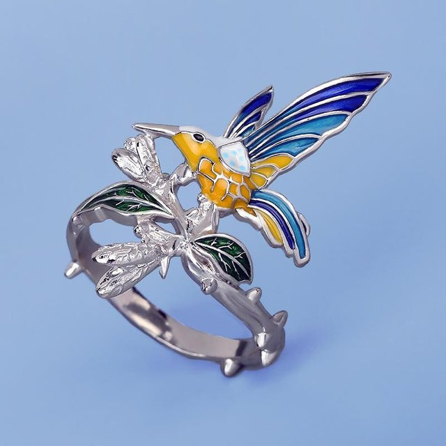 YIRAN Kolibri Ring, Kupfer, Schwarz, Damen - Bild 1