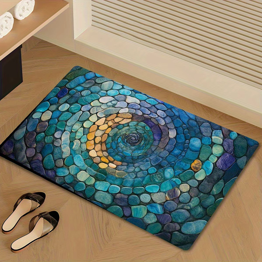VIKAMA Spiral-Badezimmerteppich in Multicolour, saugfähig und rutschfest mit Kieselstein-Design - Bild 4