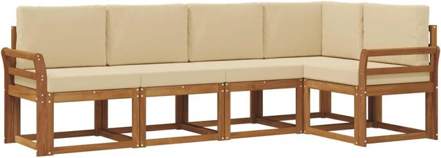 vidaXL L-Shape Garten-Sofa Set aus Akazienholz in Beige und Braun mit 5 Kissen und abnehmbaren Bezügen - Bild 1