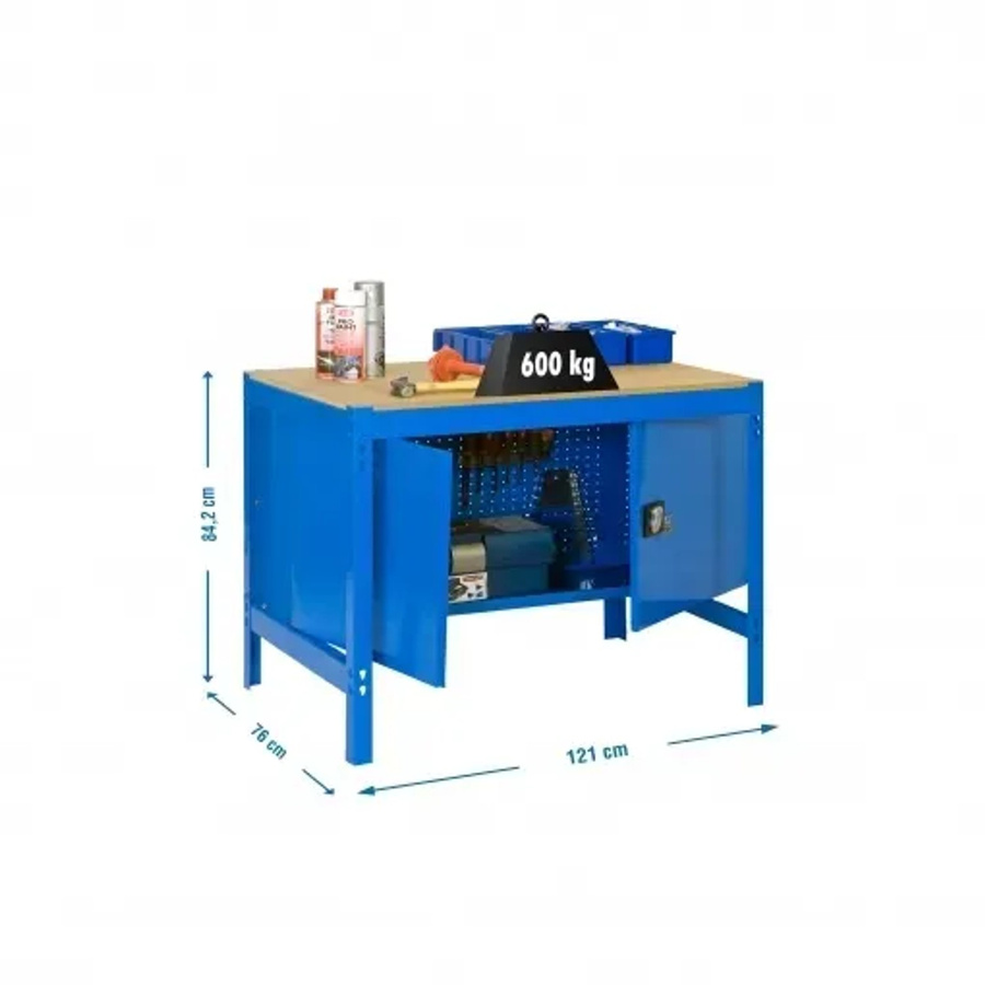 PROREGAL Werkbank Buffalo mit Schrank in Blau, höhenverstellbar, Traglast 600 kg, H x B x T: 84 x 120 x 76 cm - Bild 2