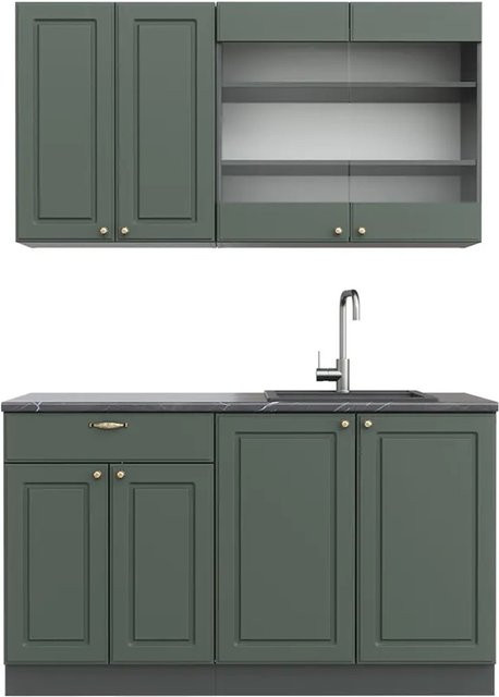 Vicco Fame-Line Singleküche im Landhausstil in Grün und Anthrazit, Breite: 140 cm - Bild 1