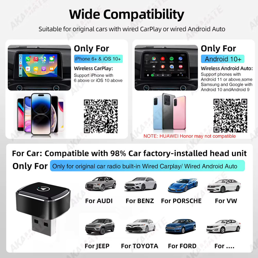 AKAMATE 2-in-1 CarPlay und Android Auto Adapter, kabelloser Bluetooth Dongle für das Original-Autoradio, Schwarz - Bild 6