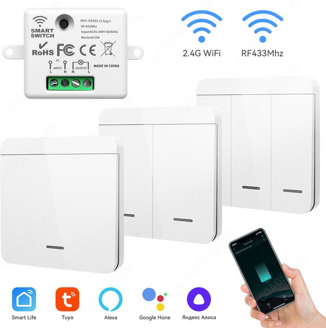 Tuya Smart Home Wifi RF433 MHz Schalter in Weiß mit Alexa und Google Home Kompatibilität - Bild 1