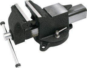 Kraftwerk Stahl-Schraubstock in Schwarz, Spannweite: 150 mm