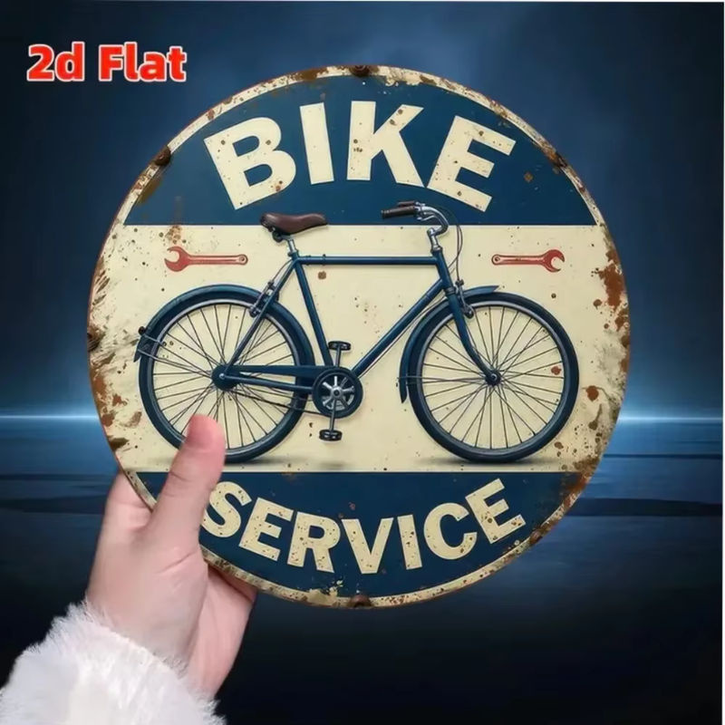 CIFBUY Retro Fahrrad Service Aluminium Schild Rund Blau Rustikale Vintage Deko für Garten und Bar - Bild 4