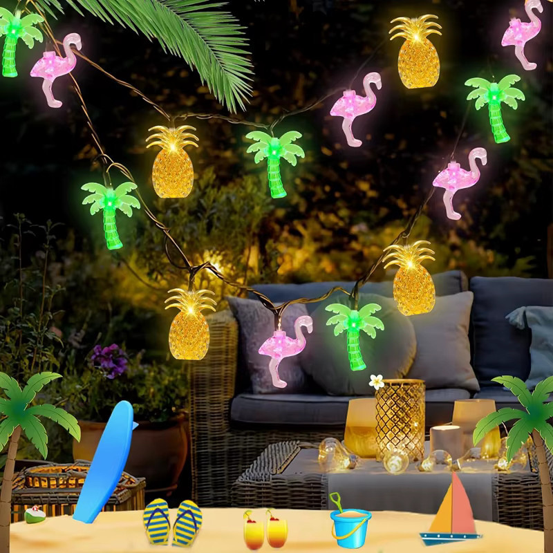 ZQNYCY LED Lichterkette mit Flamingo und Ananas in Multicolour, 1,5 m Länge, tropische Dekoration für Sommer, Party und Hochzeit - Bild 2