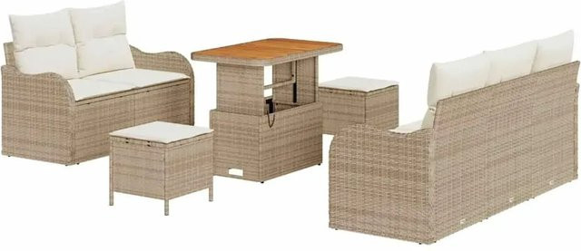 vidaXL Garten-Sofa-Set 8-teilig aus Poly Rattan in Beige-creme mit Polsterung und Tisch - Bild 1