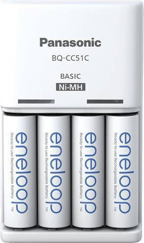 Panasonic Basic BQ-CC51 Steckerladergerät für NiMH Akkus inklusive 4x eneloop AA Akkus in Weiß - Bild 1