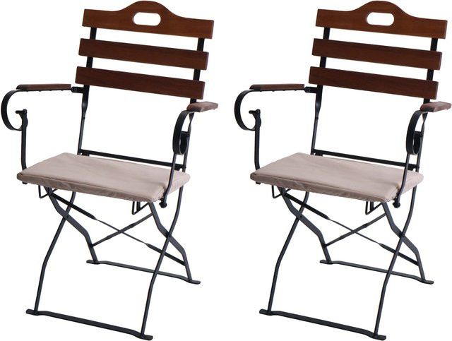 2er-Set MCW Biergartenstühle J40 aus Akazie mit Polstern, Klappstühle in Braun und Beige - Bild 1