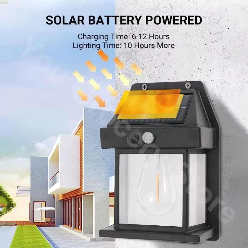 Wolfram Vintage Solar Wandleuchte mit Bewegungsmelder, IP65 Wasserdichte Außenbeleuchtung in Schwarz für Garten und Terrasse - Bild 3