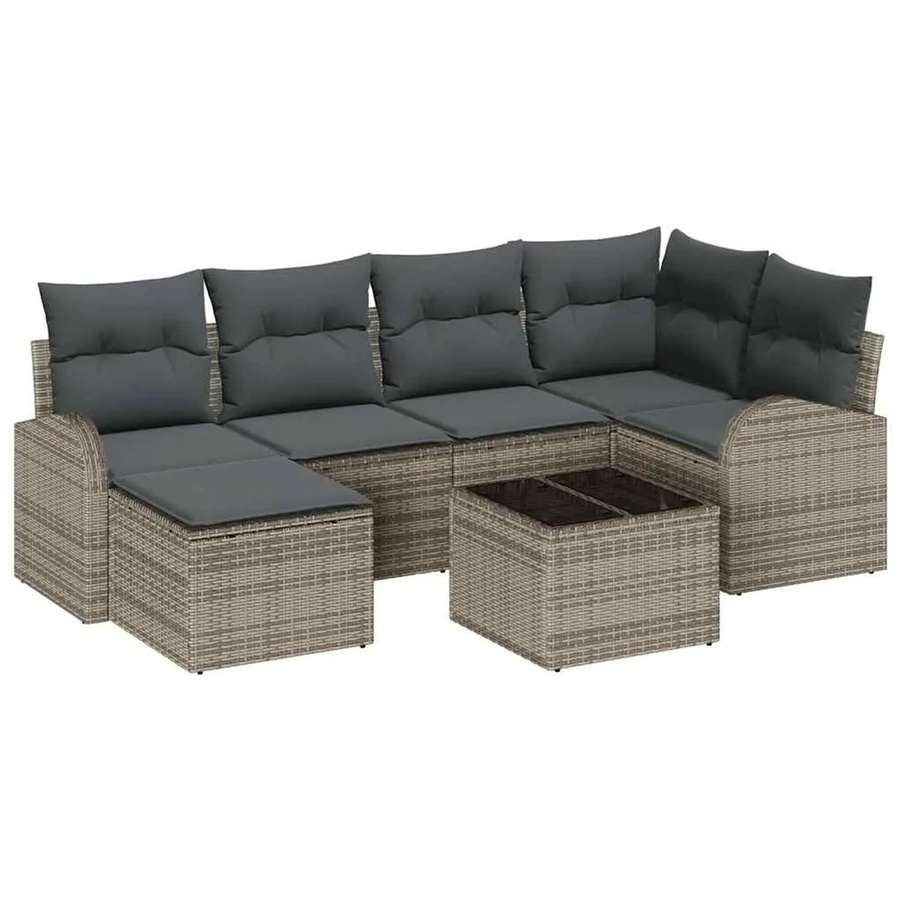 vidaXL Garten-Sofa-Set aus Poly Rattan in Grau mit 7-teiliger Polstergarnitur und Tisch - Bild 2
