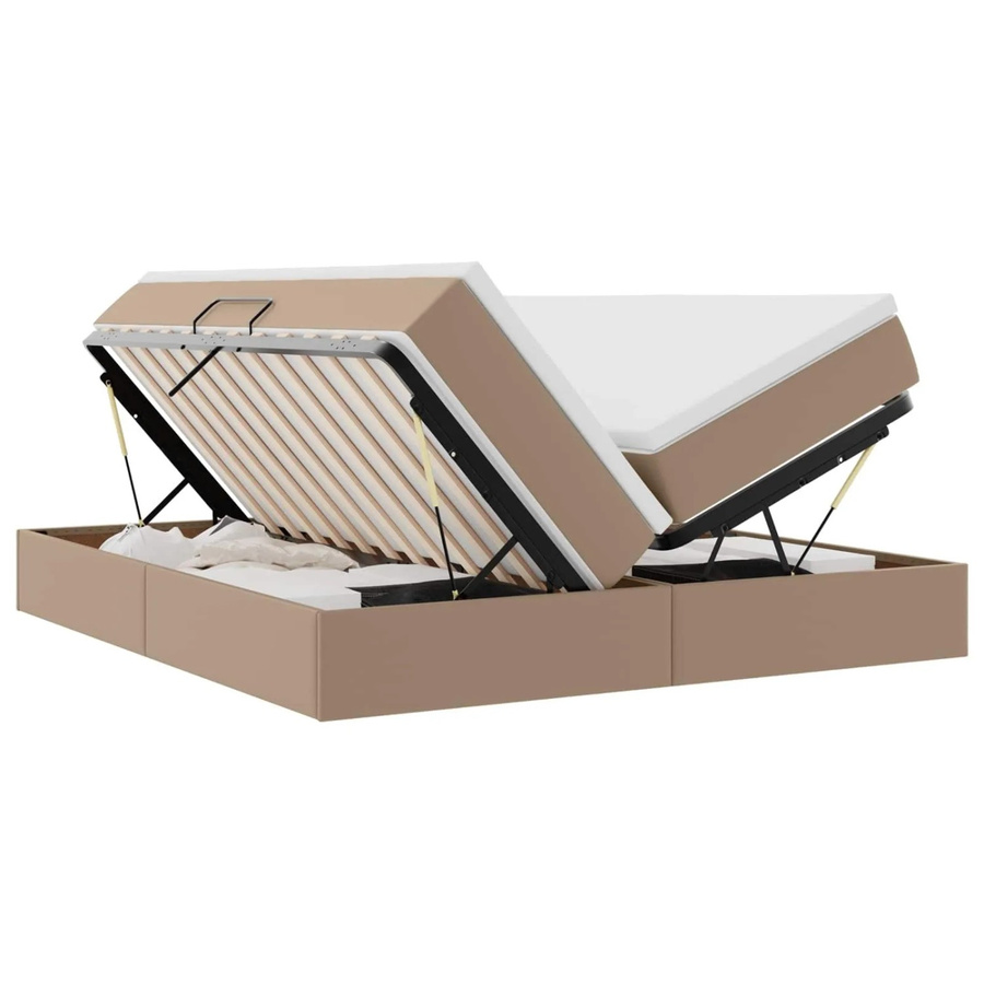 vidaXL Aufbewahrungsbett mit Matratze in Braun, Modernes Hybridbett aus Kunstleder und Metall, B/T/H: 180 x 200 x 204 cm - Bild 2