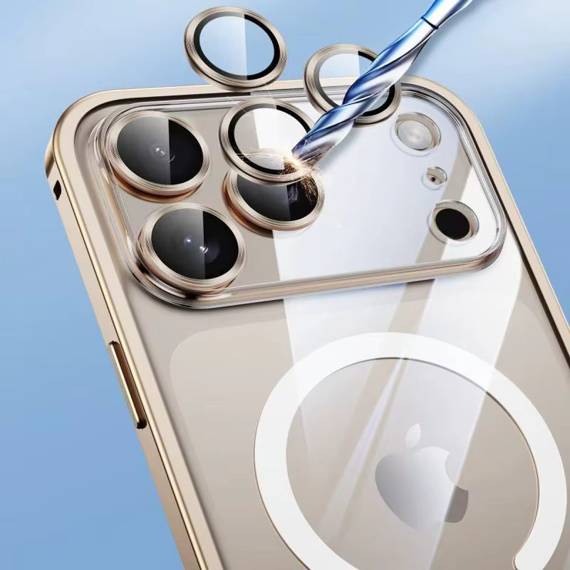 Halbtransparente MagSafe Schutzhülle aus Aluminiumlegierung für iPhone 17 Pro Max in Orange und Transparent - Bild 2
