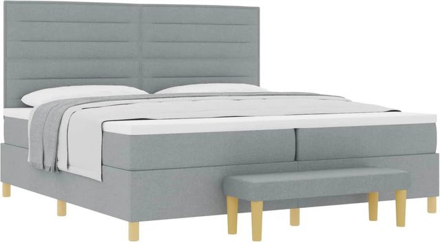 vidaXL Boxspringbett mit Matratze und Kopfteil in Hellgrau, B/T/H: 200 x 200 x 128 cm - Bild 1