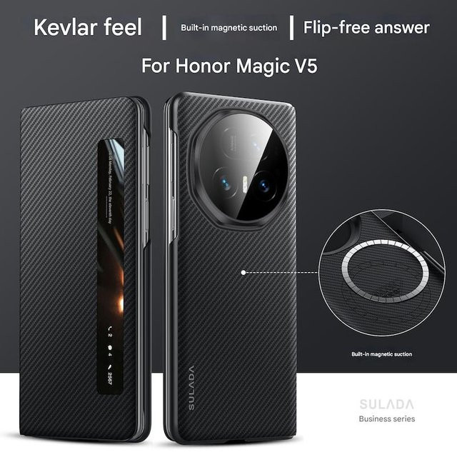 Honor MagSafe Handyhülle aus Kohlefaser und Kevlar für Honor Magic V5 und Honor Magic V3 in Schwarz - Bild 1