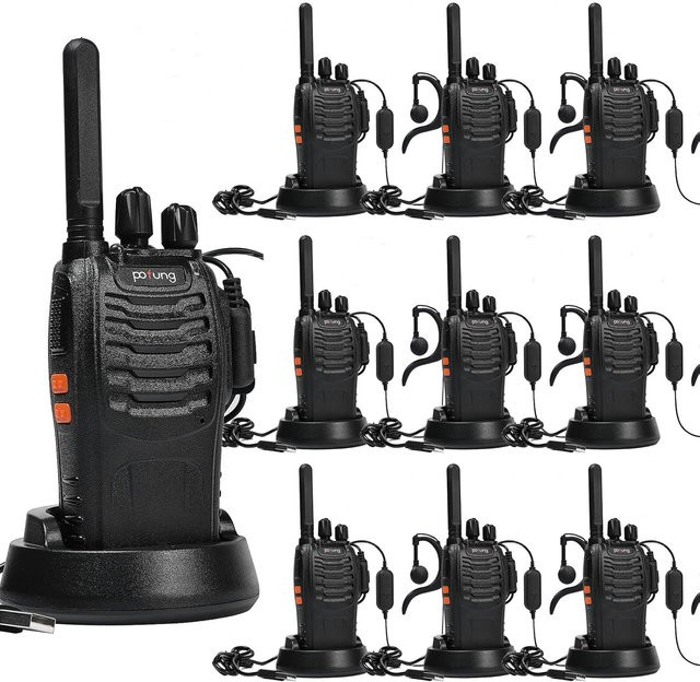 10 Stück Pofung PT88E Walkie Talkie PMR446, lizenzfreie 16-Kanal Zwei-Wege-Funkgeräte in Schwarz mit USB-Ladegerät und Ohrhörern - Bild 1
