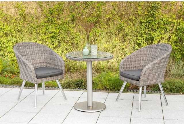 Merxx Boulevard Gartenmöbelset 3-teilig aus Rattan in Beige mit Tisch Durchmesser: 65 cm - Bild 1