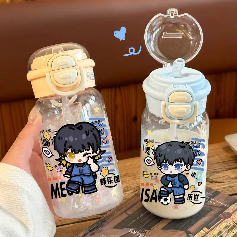 Blue Lock Trinkbecher mit Cartoon-Muster von Bandai, Isagi Yoichi, Chigiri Hyoma und Bachira Meguru, transparenter Kunststoff-Strohhalm-Becher für Studenten - Bild 2