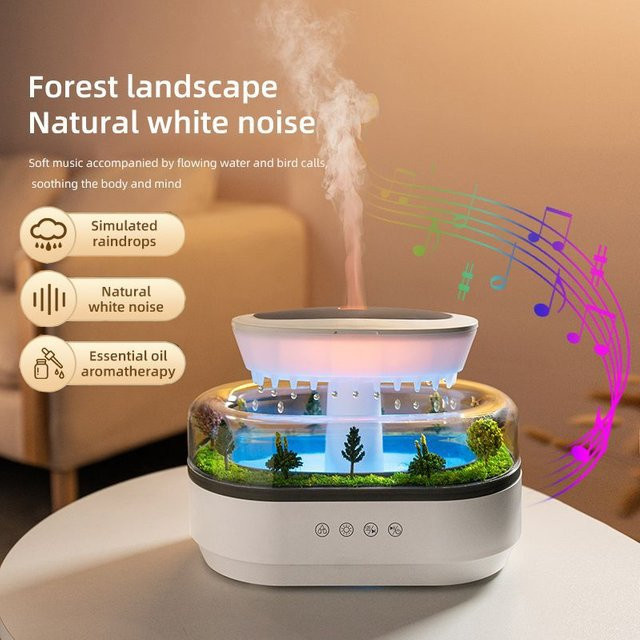 VENUSWING Aromatherapie-Diffusor mit simulierten Regentropfen und Musik in Waldgrün - Bild 1
