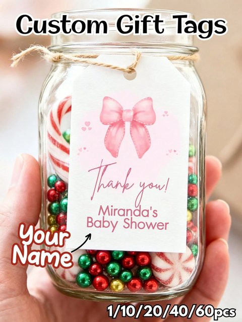 Personalisierte Babyparty-Geschenkanhänger in Blau und Rosa, 60 Stück Dankesetiketten aus Papier für deine Partygeschenke, Maße: 5,08 x 7,62 cm - Bild 1
