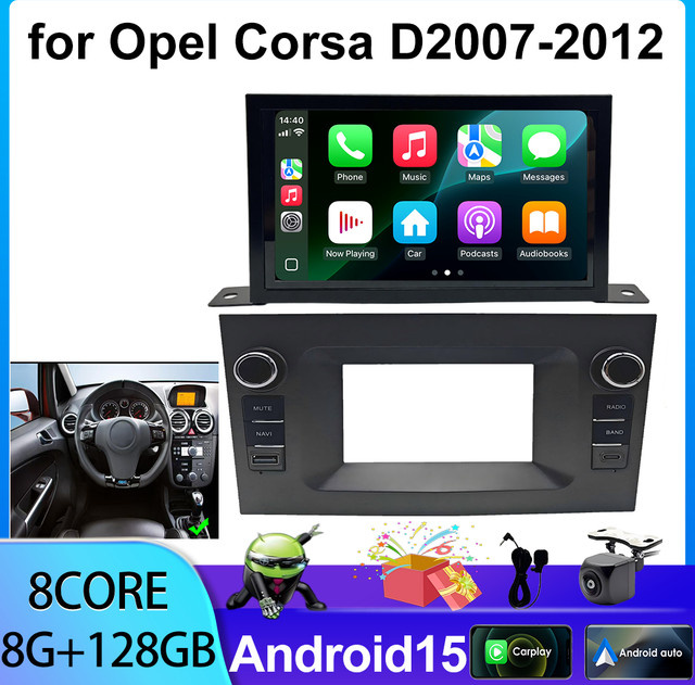 Android Autoradio Stereo für Opel Corsa D 2007–2012 mit CarPlay, Android Auto, IPS Multimedia Player, Navigation, Bluetooth 5.0 und WiFi in Schwarz und Grau - Bild 1