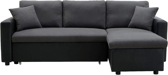 Vente-unique Schlafsofa Gazur in L-Form, reversibel, Schwarz und Anthrazitgrau mit Stoff und Kunstleder - Bild 1